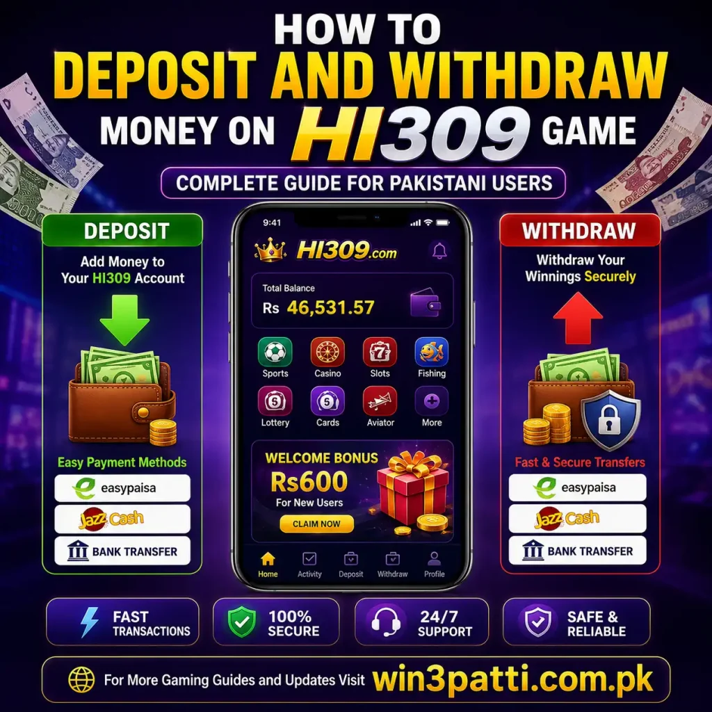 how to deposit and withdraw money on hi309 game.